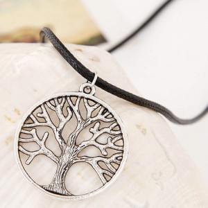 Hollow Tree of Life Pendant Wax Rope Statement Fashion Necklace
