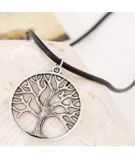 Hollow Tree of Life Pendant Wax Rope Statement Fashion Necklace