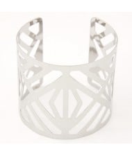 Irregular Hollow Floral Pattern Super Wide Fashion Bangle - Silver