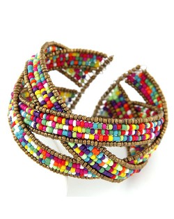 Bohemian Fashion Handmade Spherical Mini Beads Open-end Bangle - Multicolor