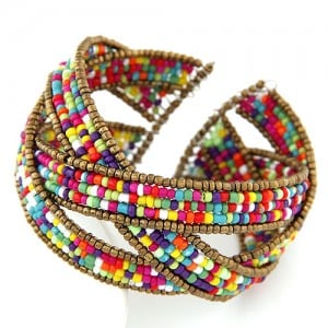 Bohemian Fashion Handmade Spherical Mini Beads Open-end Bangle - Multicolor