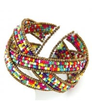 Bohemian Fashion Handmade Spherical Mini Beads Open-end Bangle - Multicolor