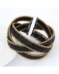 Bohemian Fashion Handmade Spherical Mini Beads Open-end Bangle - Black