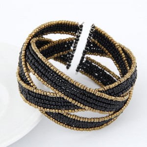 Bohemian Fashion Handmade Spherical Mini Beads Open-end Bangle - Black