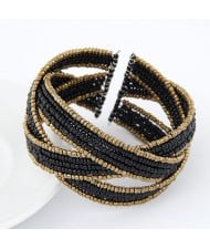 Bohemian Fashion Handmade Spherical Mini Beads Open-end Bangle - Black