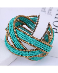 Bohemian Fashion Handmade Spherical Mini Beads Open-end Bangle - Blue