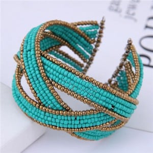 Bohemian Fashion Handmade Spherical Mini Beads Open-end Bangle - Blue