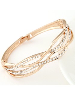 Crossed Curves Design with Czech Rhinestone Embellished Fashion Bangle