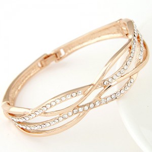 Crossed Curves Design with Czech Rhinestone Embellished Fashion Bangle