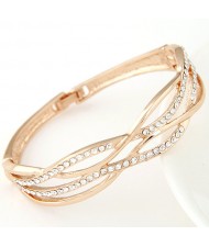 Crossed Curves Design with Czech Rhinestone Embellished Fashion Bangle
