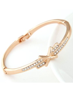 Czech Rhinestone Decorated Bowknot Golden Fashion Bangle