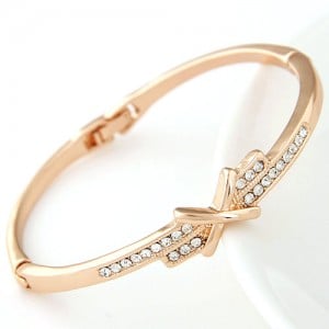 Czech Rhinestone Decorated Bowknot Golden Fashion Bangle