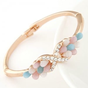 Czech Rhinestone and Colorful Opal Combined Angel Wings Design Fashion Bangle