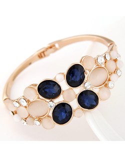 Czech Rhinestone and Opal Embedded Gem Cluster Fashion Bangle