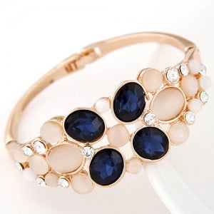 Czech Rhinestone and Opal Embedded Gem Cluster Fashion Bangle