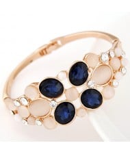 Czech Rhinestone and Opal Embedded Gem Cluster Fashion Bangle