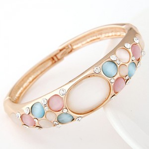 Czech Rhinestone Decorated Colorful Opal Fashion Lady Bangle