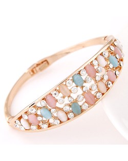 Array of Stars Design Colorful Opal Fashion Golden Bangle