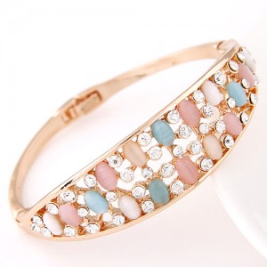 Array of Stars Design Colorful Opal Fashion Golden Bangle