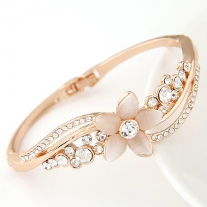 Gorgeous Opal Flower with Czech Rhinestone Embellished Fashion Bangle