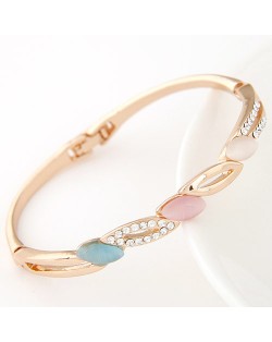 Czech Rhinestone Embellished and Opal Leaves Fashion Bangle