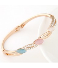 Czech Rhinestone Embellished and Opal Leaves Fashion Bangle