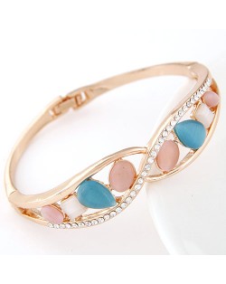 Czech Rhinestone and Opal Embedded Spiral Design Fashion Bangle