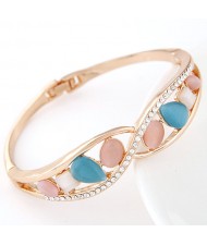 Czech Rhinestone and Opal Embedded Spiral Design Fashion Bangle