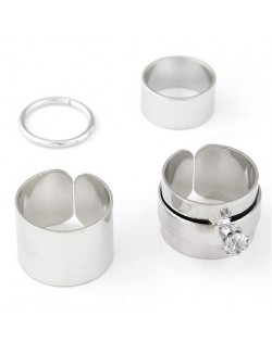 Young Girl Fashion Four Pieces Alloy Ring Set - Silver