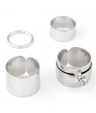 Young Girl Fashion Four Pieces Alloy Ring Set - Silver