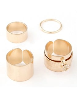 Young Girl Fashion Four Pieces Alloy Ring Set - Golden