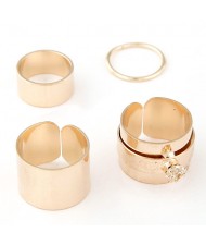 Young Girl Fashion Four Pieces Alloy Ring Set - Golden