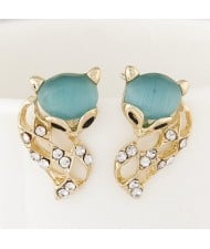 Rhinestone Embellished Cute Opal Fox Fashion Ear Studs - Green