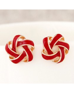 Alluring Spiral Shape Hollow Flower Fashion Earrings - Red