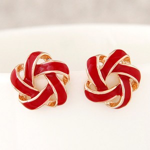 Alluring Spiral Shape Hollow Flower Fashion Earrings - Red