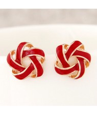 Alluring Spiral Shape Hollow Flower Fashion Earrings - Red