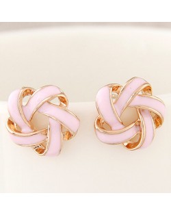 Alluring Spiral Shape Hollow Flower Fashion Earrings - Pink