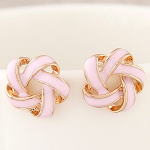 Alluring Spiral Shape Hollow Flower Fashion Earrings - Pink
