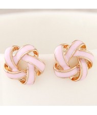 Alluring Spiral Shape Hollow Flower Fashion Earrings - Pink