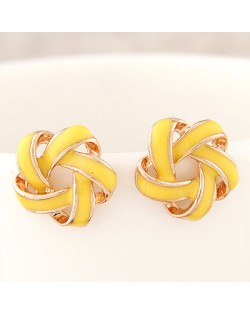 Alluring Spiral Shape Hollow Flower Fashion Earrings - Yellow