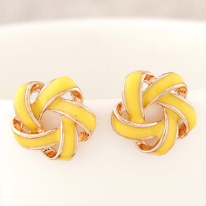Alluring Spiral Shape Hollow Flower Fashion Earrings - Yellow
