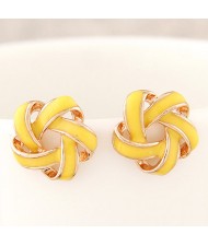 Alluring Spiral Shape Hollow Flower Fashion Earrings - Yellow