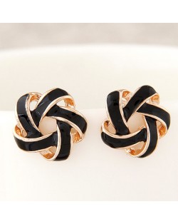 Alluring Spiral Shape Hollow Flower Fashion Earrings - Black