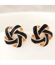 Alluring Spiral Shape Hollow Flower Fashion Earrings - Black