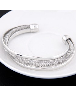 Weaving Texture Fashion Irregular Shape Open-end Style Alloy Bangle - Silver