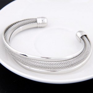 Weaving Texture Fashion Irregular Shape Open-end Style Alloy Bangle - Silver