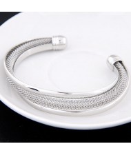 Weaving Texture Fashion Irregular Shape Open-end Style Alloy Bangle - Silver