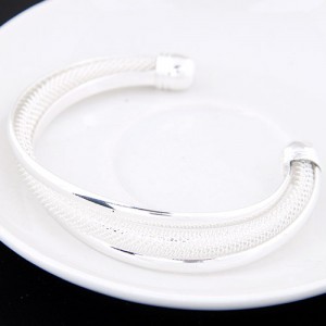 Weaving Texture Fashion Irregular Shape Open-end Style Alloy Bangle - Platinum