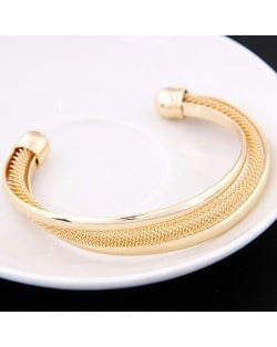 Weaving Texture Fashion Irregular Shape Open-end Style Alloy Bangle - Golden