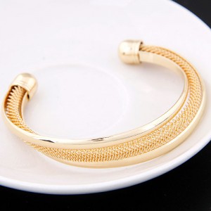 Weaving Texture Fashion Irregular Shape Open-end Style Alloy Bangle - Golden